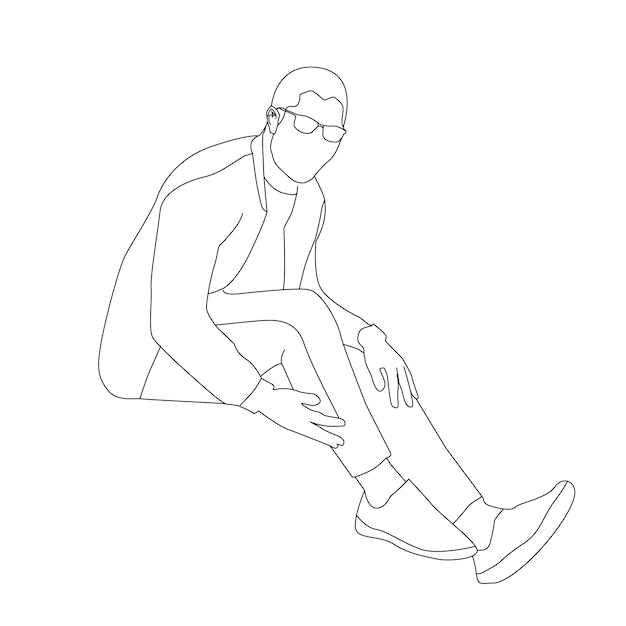 A man sits in a white background Line Art Vector Illustration