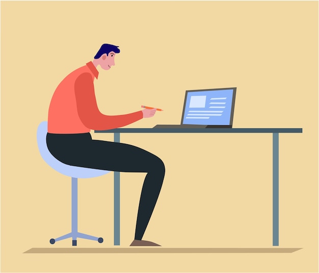 A man sitting on a chair by the table in the office room