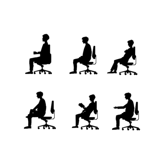 Man sitting in different position in chair with rollers silhouette