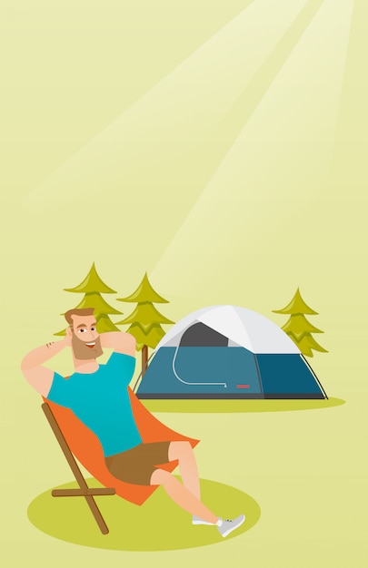 Man sitting in a folding chair in the camping