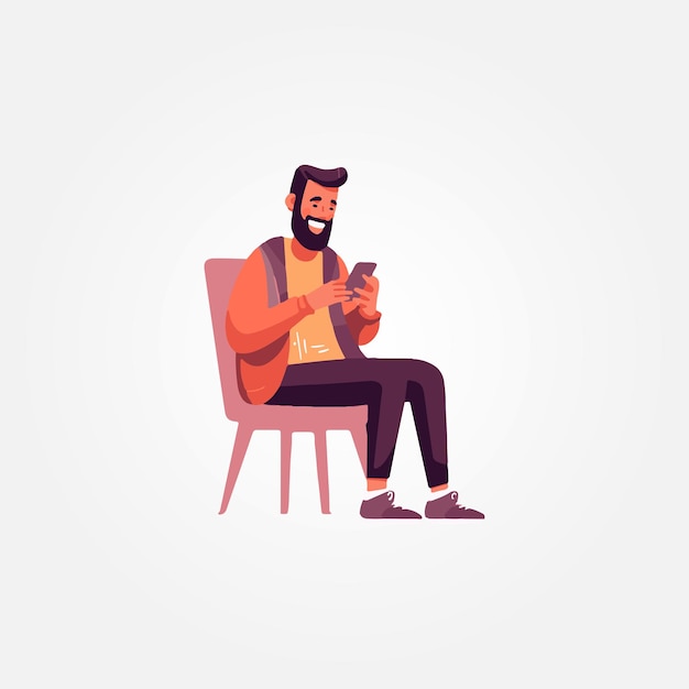 man sitting and happy using his cell phone