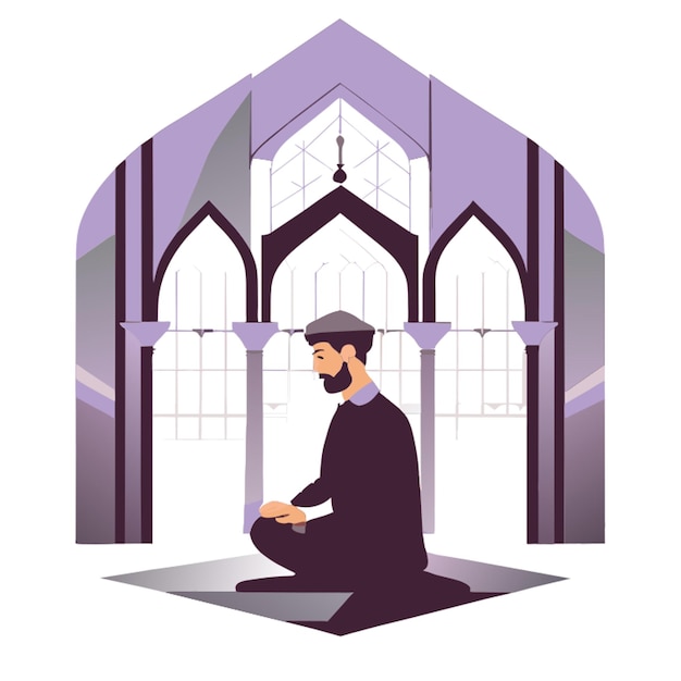 man sitting inside mosque vector illustration