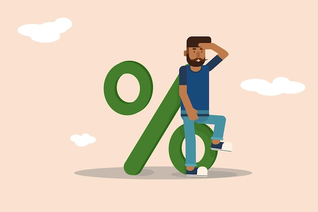 A man sitting on percent sign business illustration