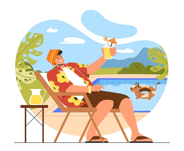 Man sitting on pool chair vector concept