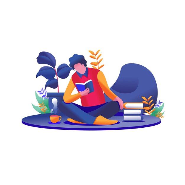 Vector man sitting reading a book illustration