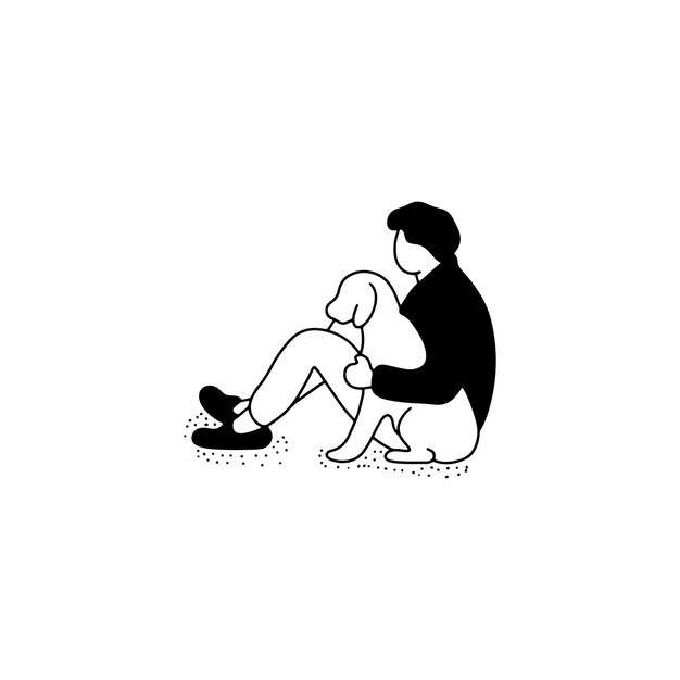 Man sitting with dog Vector illustration