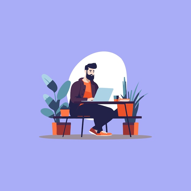 man sitting working on notebook vector illustration