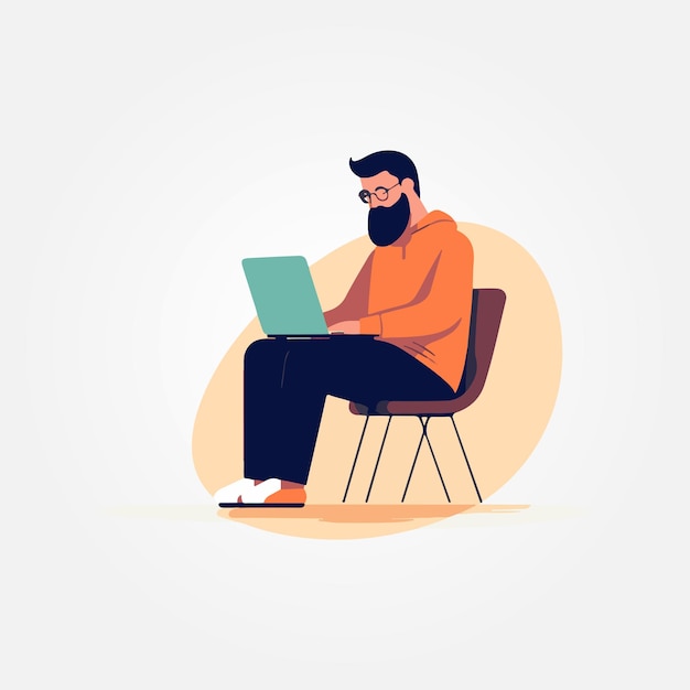 man sitting working with notebook on lap vector illustration