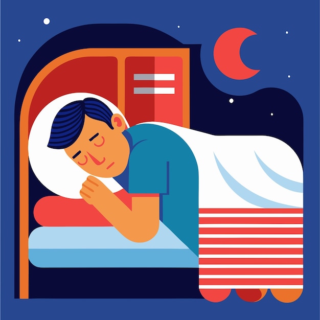 Vector man sleeping in bed color vector clip art design