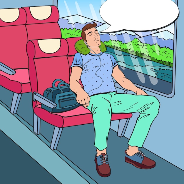 Man Sleeping in the Train and Listening Music