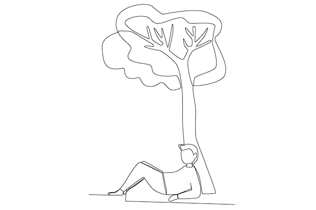 A man sleeping below a tree one line art