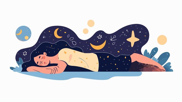 Vector a man sleeps on a blanket under a starry sky