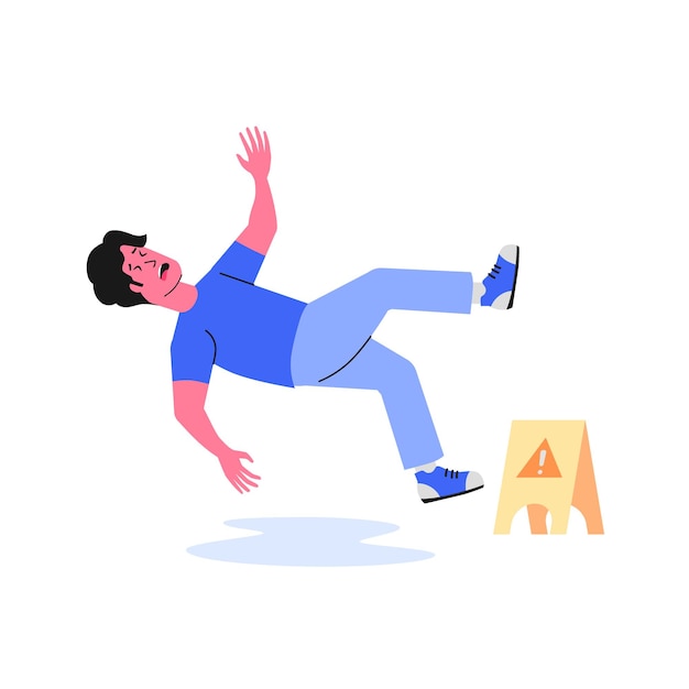 Vector man slip and fall on the wet floor concept of something went wrong oops empty state illustration