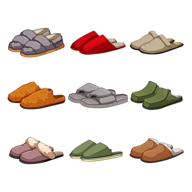 Man slippers set cartoon vector illustration