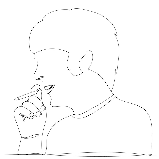 Man smoking cigarette one continuous line drawing vector