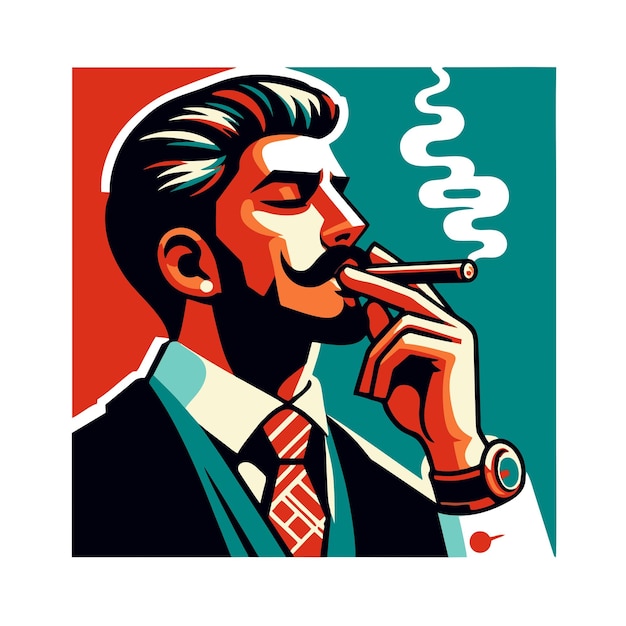 Vector a man smoking a cigarette with a green background