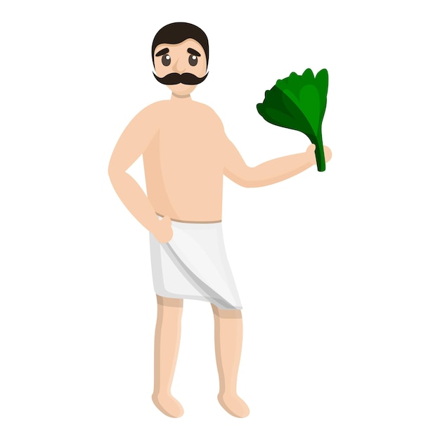 Man spa towel green branch icon Cartoon of man spa towel green branch vector icon for web design isolated on white background