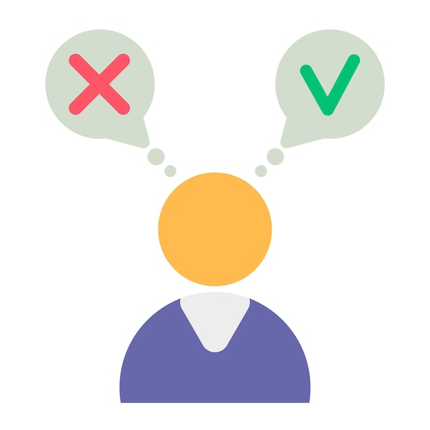 Man and speech bubbles with checkmarks flat illustration. Decision making concept.