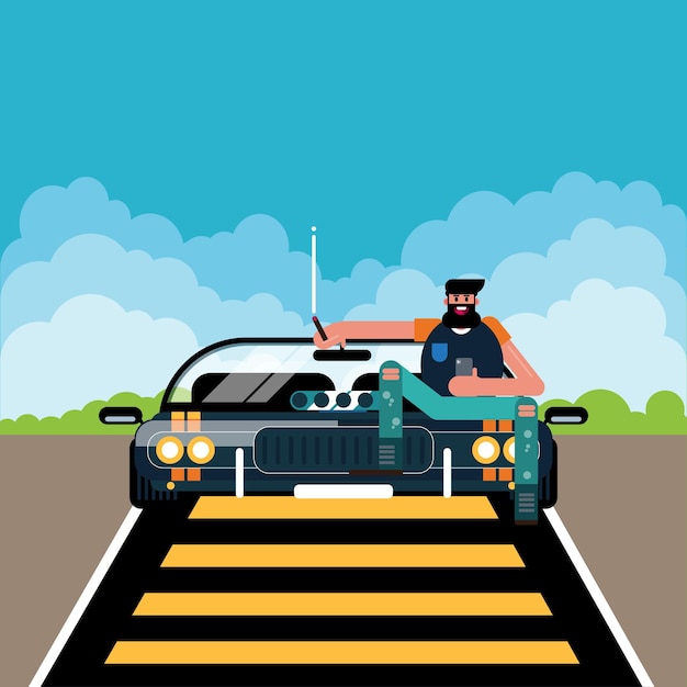 Man and Sport Car in Flat Design