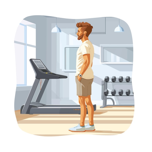 A man in sports clothes in the gym a flat illustration isolated on a white background concept