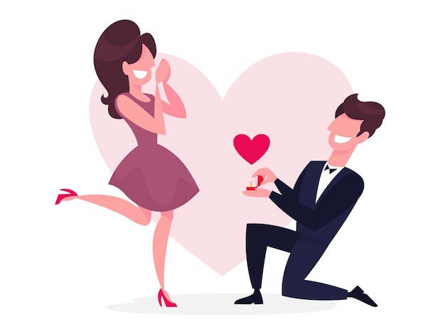 Vector man standing on knee and making marriage proposal