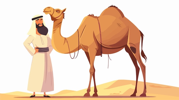 a man stands next to a camel