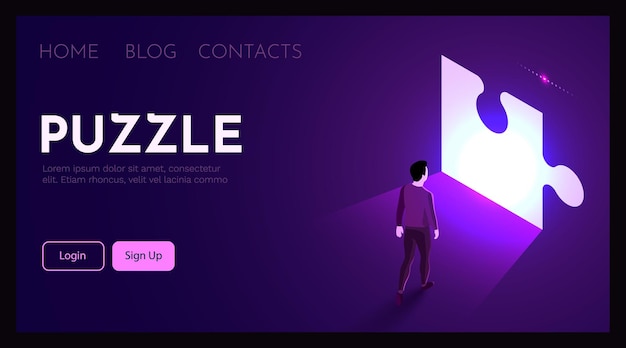 Man stands in front of puzzle symbol Business solutions concept