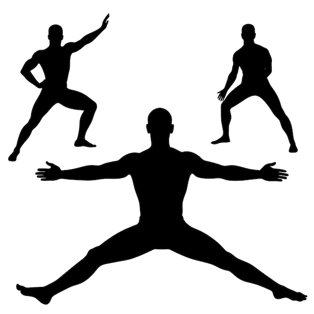 A man stretching the body vector silhouette white background 12