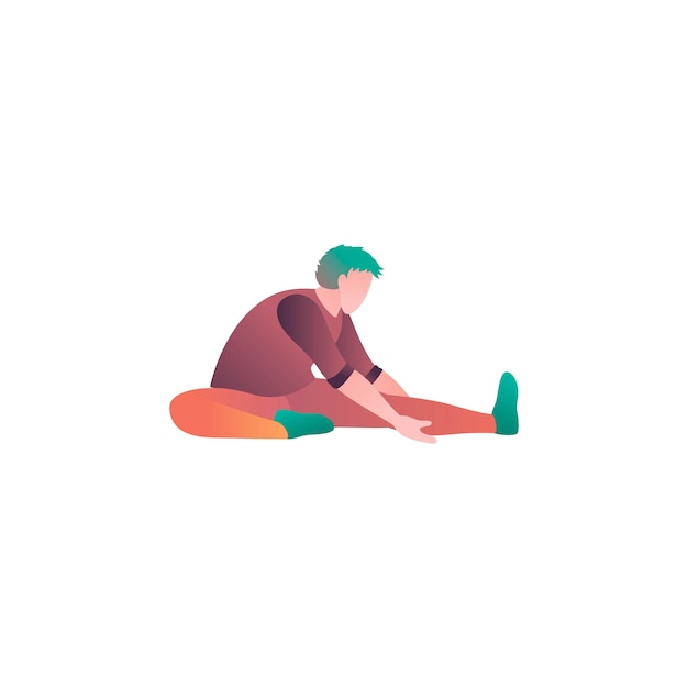 Man stretching in gym flat vector illustration