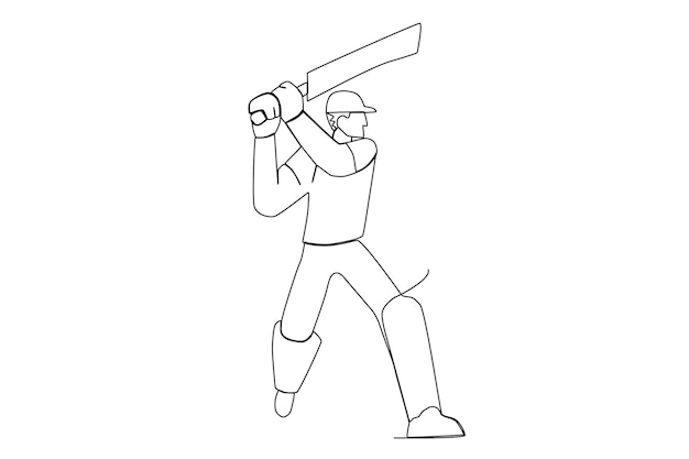 A man successfully hitting a cricket ball one line art