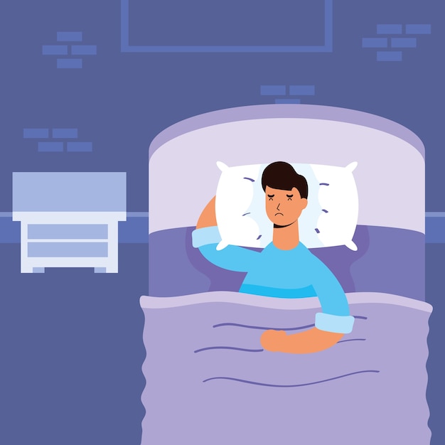 Man suffering from insomnia character illustration