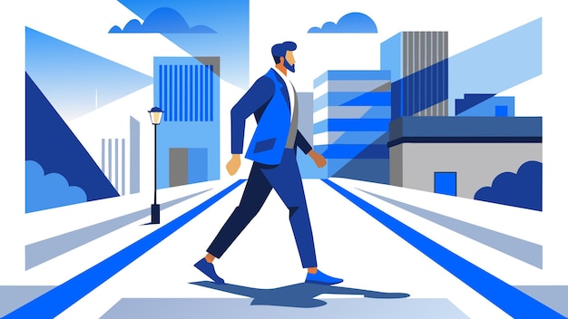 Vector a man in a suit walks down a street with a blue shirt on