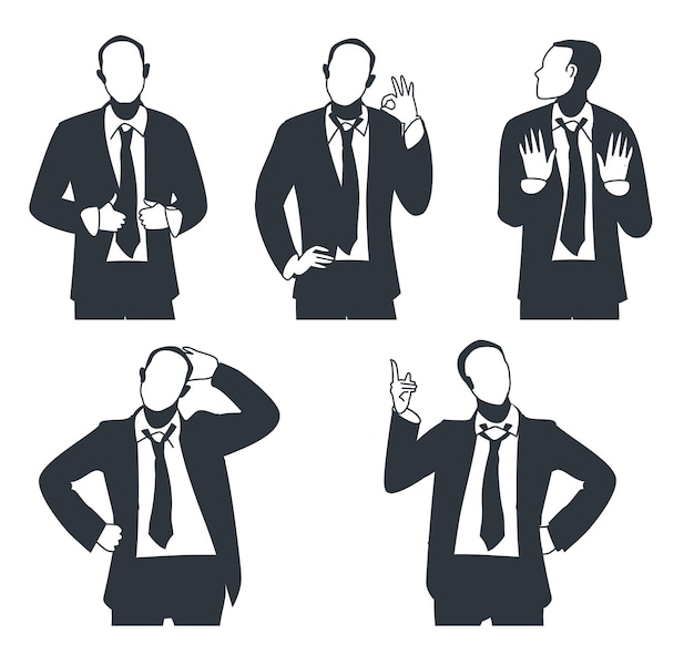 A man in a suit with different gestures.