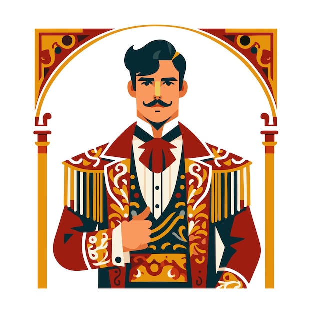 Vector a man in a suit with a red bow tie and a gold and red bow tie