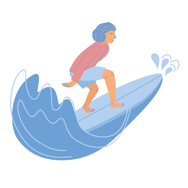 Man surfer rides on wave Happy wave rider in swimwear on surfboard Summer water activity