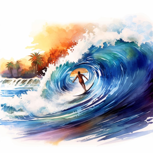 Man surfing watercolor paint ilustration