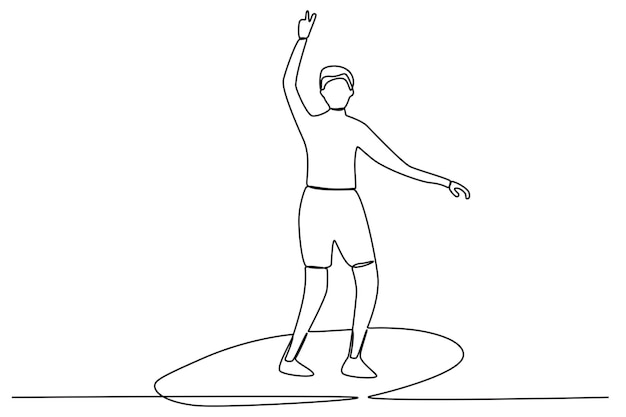 A man surfing while holding up two fingers Surfing oneline drawing