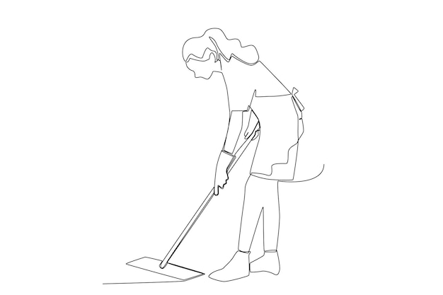 A man sweeping the floor line art