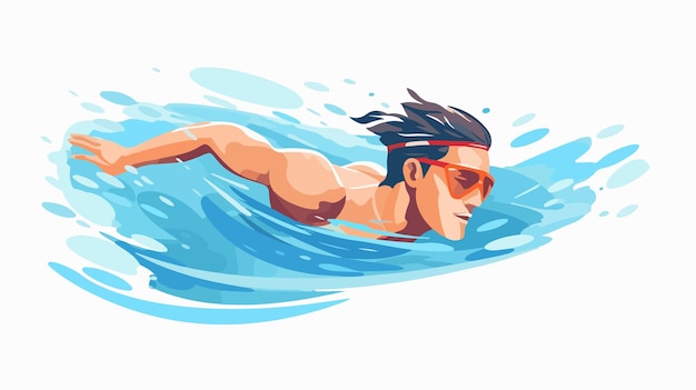 Vector a man swimming in a blue wave