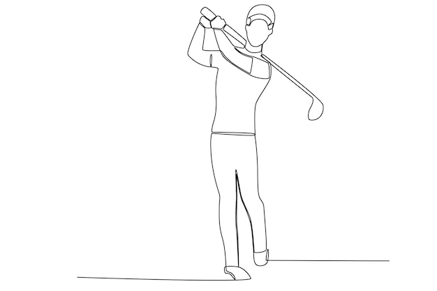 A man swinging a golf stick one line art