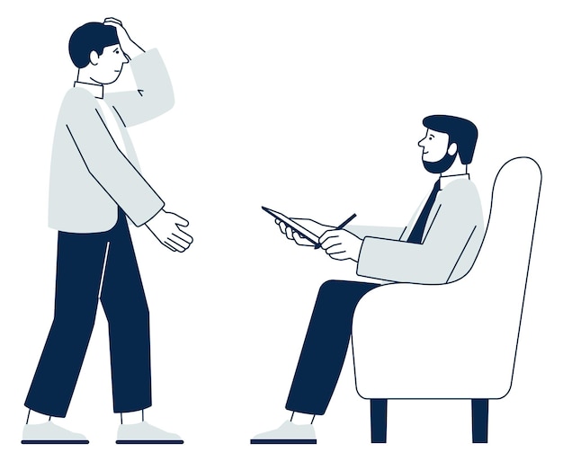 Man talking to therapist Psychology support session icon