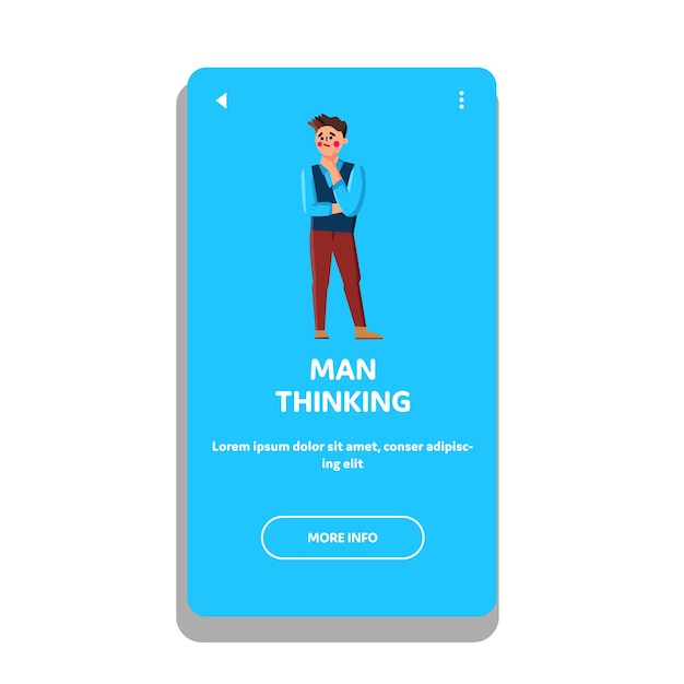 Man Thinking About Business Or Problem Vector. Thoughtful Man Thinking And Looking Away. Character Businessman Think About Professional Career Or Education Web Flat Cartoon Illustration