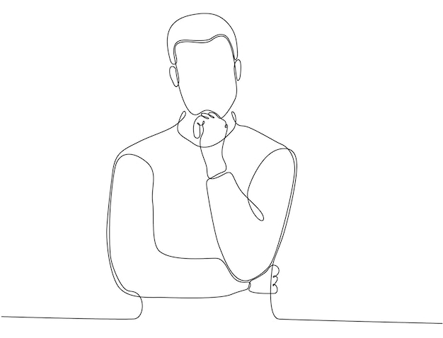 man thinking and getting ideas one premium line drawing vector