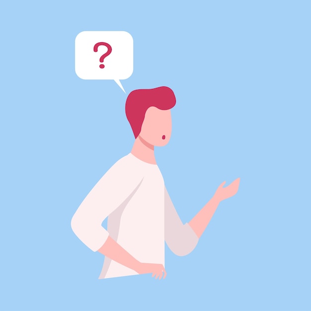 Man Thinking With Question Mark in Speech Bubble Social Networking Virtual Relationships Flat Vector Illustration