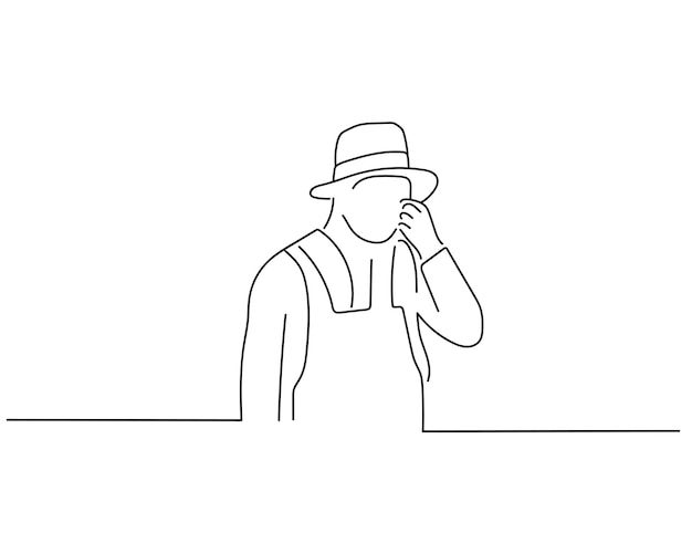 Man tired sketch or continuous line art illustration