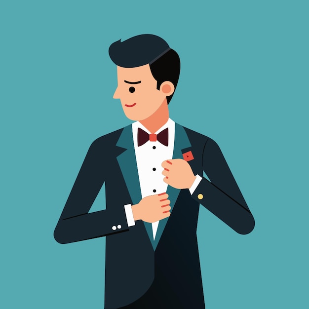 Vector a man in a tuxedo with a rose in his pocket