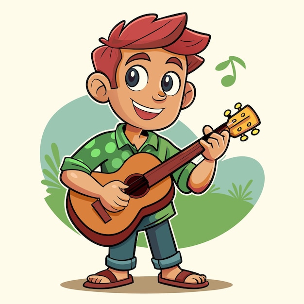 Man Ukulele Cartoon Badge