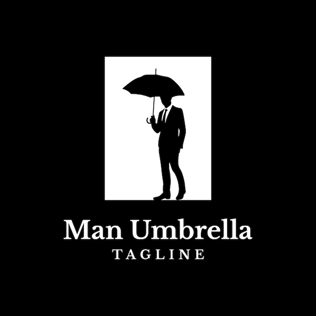 Man umbrella rain silhouette line art