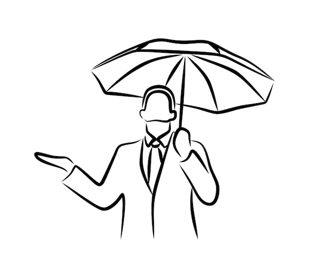 Man umbrella rain silhouette line art