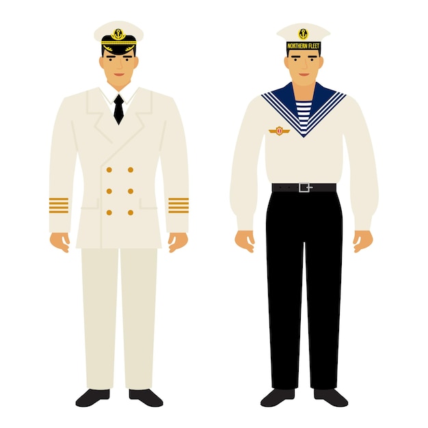 Vector man in uniform of ship captain and sailor